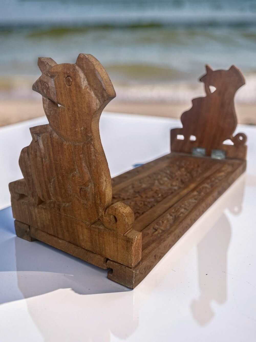 Vintage Hand Carved Wooden Folding Book Stand Book Shelf Pig Extendable
